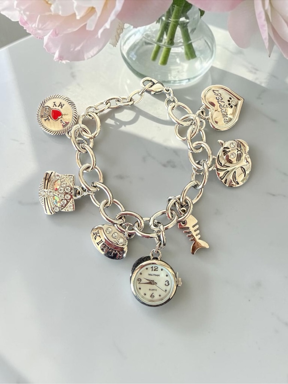 Vintage Waltham Quartz Charm Watch Bracelet